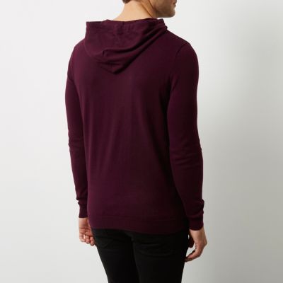 Burgundy slim fit basic casual hoodie